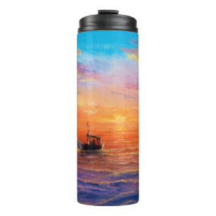 Termo pintura al óleo abstracta de barcos de pesca y ma