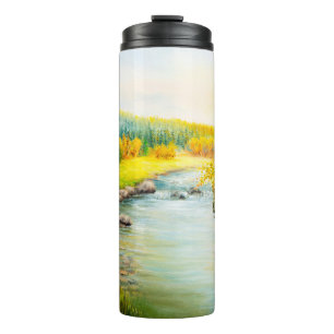 Termo pintura al óleo de bello paisaje otoñal, bosque