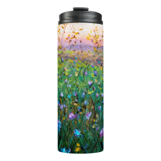 Termo  pintura al óleo de flores, hermosas flores de cam (Anverso)