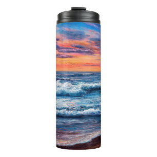 Termo pintura al óleo de Ocean y playa sobre lienzo. G