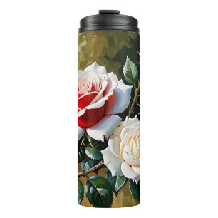 Termo Pintura al óleo de rosas rosadas blancas y rojas b