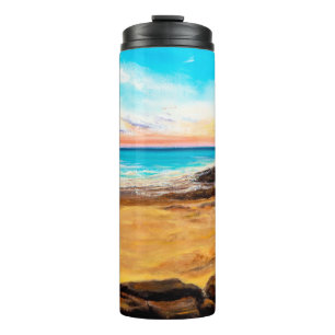Termo pintura al óleo de una hermosa puesta de sol dora
