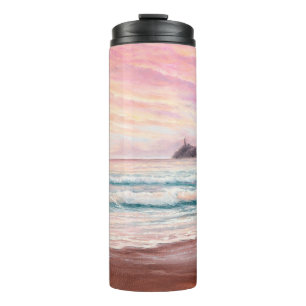 Termo  pintura al óleo de una hermosa puesta de sol púrp