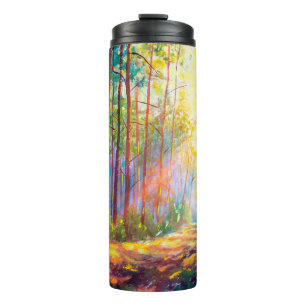 Termo pintura al óleo magnífico bosque en otoño, escéni