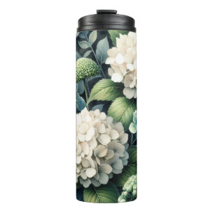 Termo Pintura botánica de Hydrangea blanca