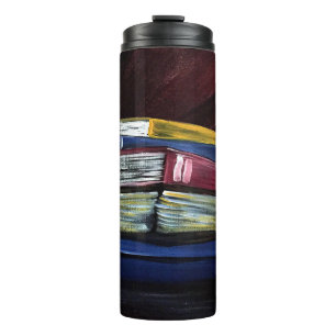 Termo Pintura Colorida de Libros Apilados Café Literario