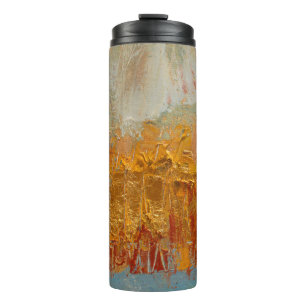 Termo Pintura de aceite amarillo sobre lienzo. Resumen o