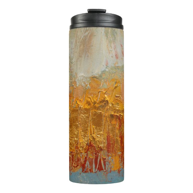 Termo Pintura de aceite amarillo sobre lienzo. Resumen o (Anverso)