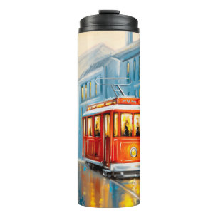 Termo Pintura de aceite de tranvía de la ciudad antigua