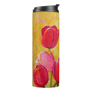 Termo Pintura de arreglos de tulipanes rosados y rojos