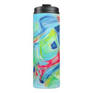 Termo Pintura de arte moderno verde y azul expresivo