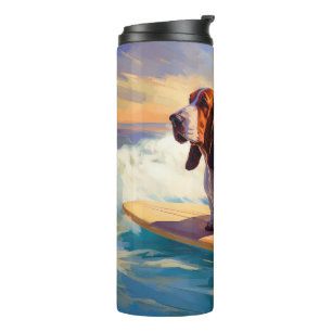 Termo Pintura de Basset Hound Surf en la Playa
