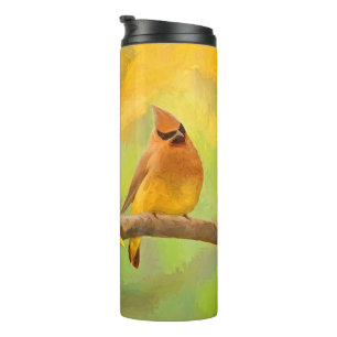 Termo Pintura de cedro Waxwing - Arte de perro original