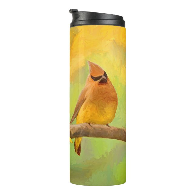Termo Pintura de cedro Waxwing - Arte de perro original  (Rotado hacia la derecha)