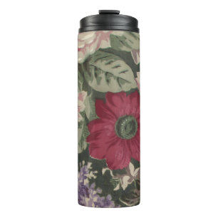 Termo Pintura de flores vintage rojas rosadas azules bla