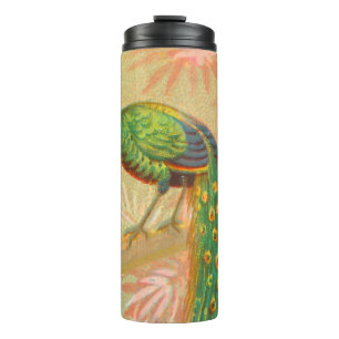 Termo Pintura de pavo real y flores