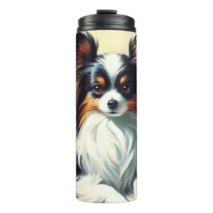 Termo Pintura de perro de Papillon de época