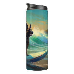 Termo Pintura de surf en la playa con Malinois belga