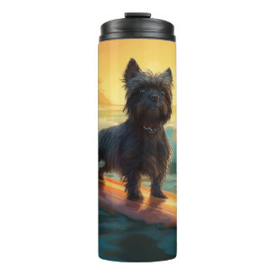 Termo Pintura de surf en la playa de Affenpinscher