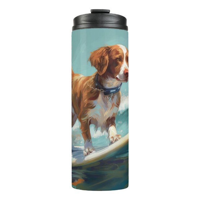 Termo Pintura de surf en la playa de Brittany Spaniel (Anverso)