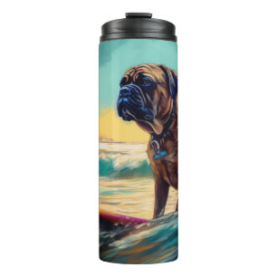 Termo Pintura de surf en la playa de Bullmastiff