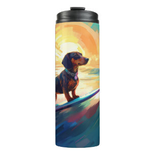 Termo Pintura de surf en la playa de Dachshund