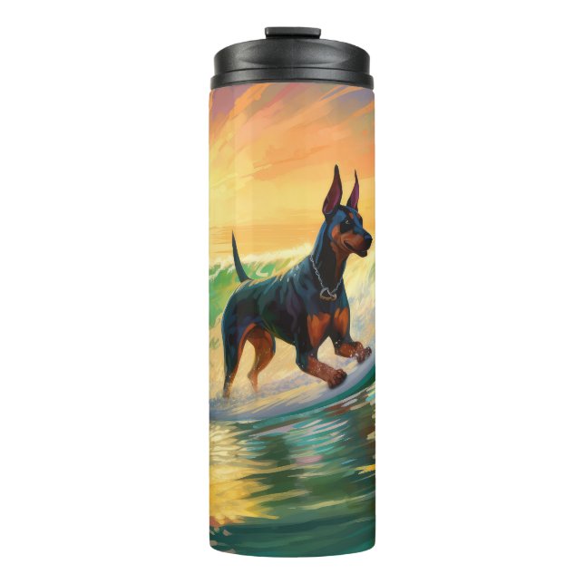 Termo Pintura de surf en la playa de Doberman (Anverso)