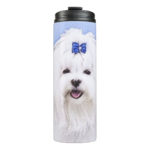 Termo Pintura maltesa - Arte de perro original muy lindo