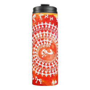 Termo Pintura warli - dibujo a mano tradicional del anci