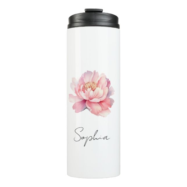Termo Pivoine Aquarelle Rose Personnalisée (Anverso)