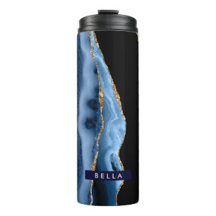 Termo PixDezines ACRUARELA AGATA AZUL VENAS DE ORO FALSO