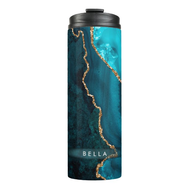 Termo PixDezines AGATA TEAL DE ACRUARELA ORO FALSO (Anverso)