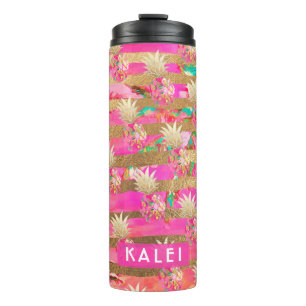 Termo PixDezines Aloha Piñas/Rosa Caliente+Faux GOld
