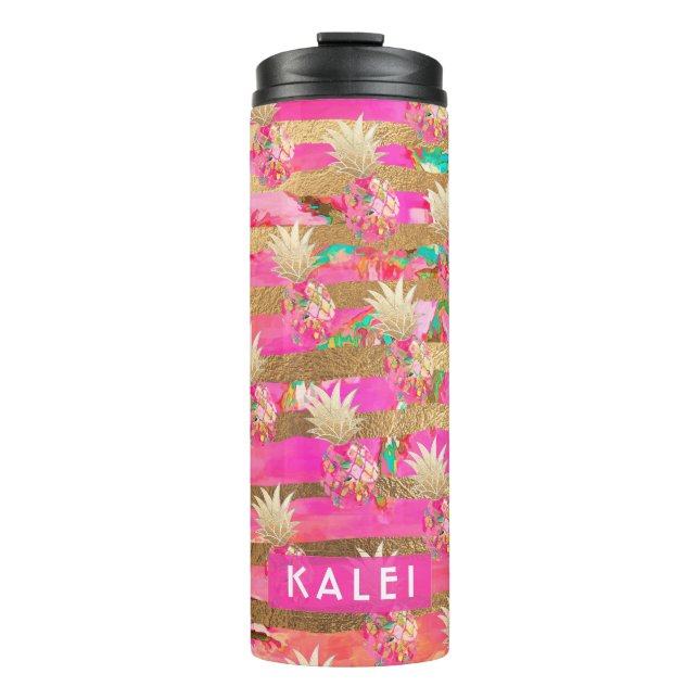 Termo PixDezines Aloha Pineapples/Rosa caliente+Faux GOl (Anverso)