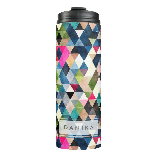 Termo PixDezines Boho Acuarela Geométrico/Triángulos (Anverso)