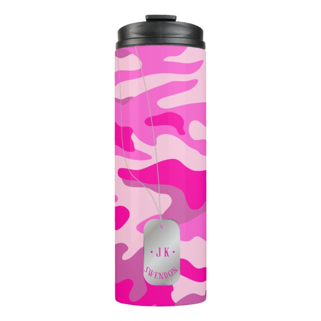 Termo PixDezines Dogtag Monograma Camuflaje rosa Sassy (Anverso)