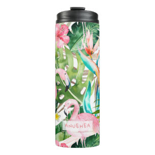 Termo PixDezines Flamencos rosados + Foliage tropical