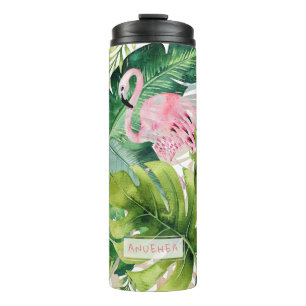 Termo PixDezines Flamencos rosados + Foliage tropical