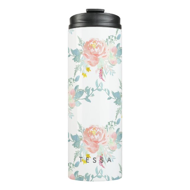 Termo PixDezines Floral/acuarela/Peonies/Peach+Mint (Anverso)