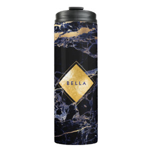 Termo PixDezines MITAD DE NOCHE MÁRMOL AZUL VELAS DE ORO