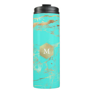 Termo PixDezines MONOGRAM TURQUOISE GOLD VEINS