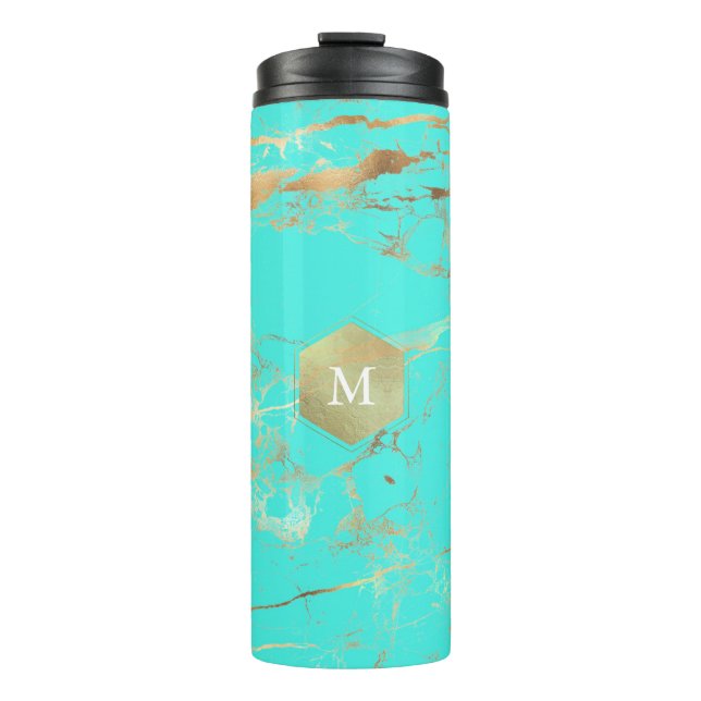 Termo PixDezines MONOGRAM TURQUOISE GOLD VEINS (Anverso)