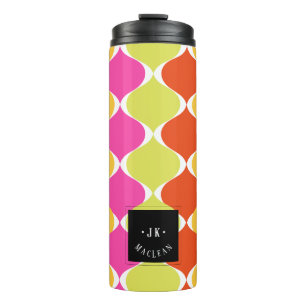 Termo PixDezines Retro Mod Ogee, Naranja Rosa Verde