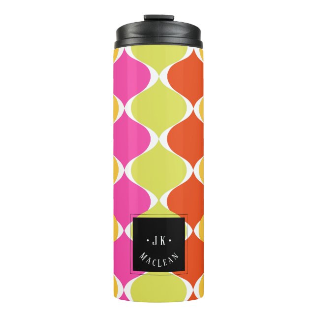 Termo PixDezines Retro Mod Ogee, Naranja Rosa Verde (Anverso)