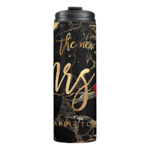 Termo PixDezines Sra. BLACK MARBLE FAUX VEINAS DE ORO