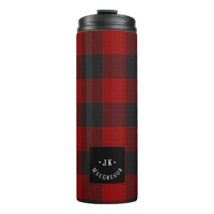 Termo PixDezines Tapado de búfalo, Monograma Rojo Negro