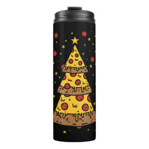 Termo pizza navidad luces de árbol navidad hombres chico