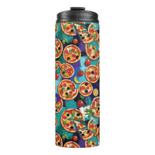 Termo Pizza Pepperoni Abstracta En Fondo De Color Azul