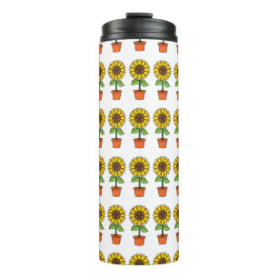 Termo Planta de girasol de Kawaii en una olla