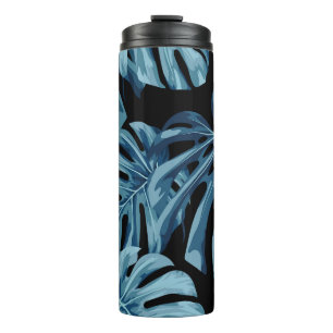 Termo Planta de Monstera: patrón de hojas azules.